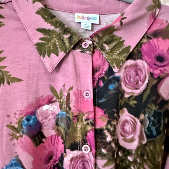 LuLaRoe Ellie Mauve Floral Pink Long Sleeve Belted Midi Dress with Pockets XL - Picture 3 of 5